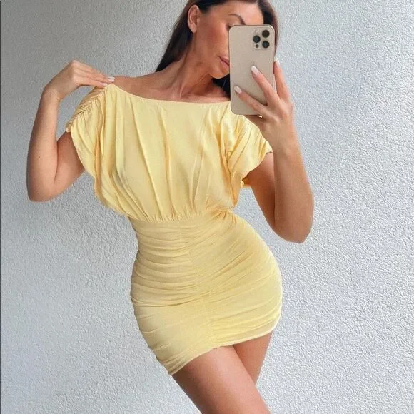 Zara butter yellow draped knit dress NWT - Picture 1 of 12